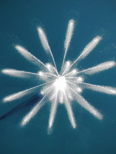 Aerial view of outdoor fountain