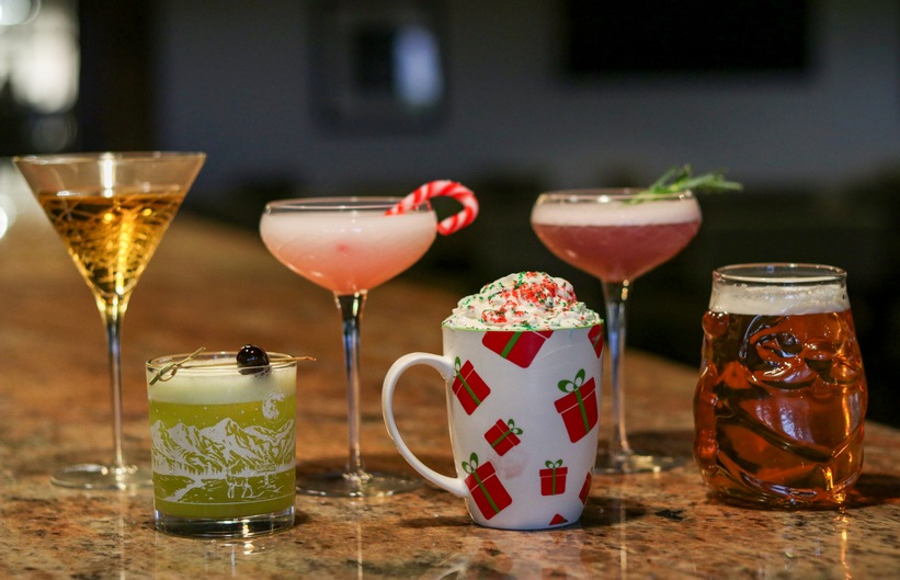 mv_Festive holiday cocktails in themed mugs and glassware