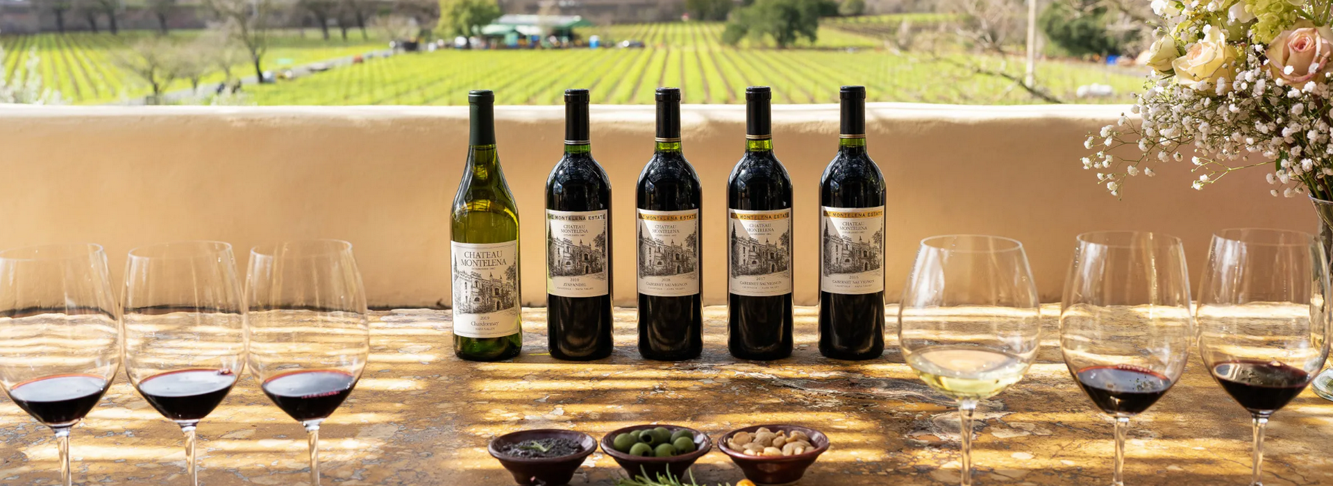 Chateau Montelena Wine Bottles and Glasses