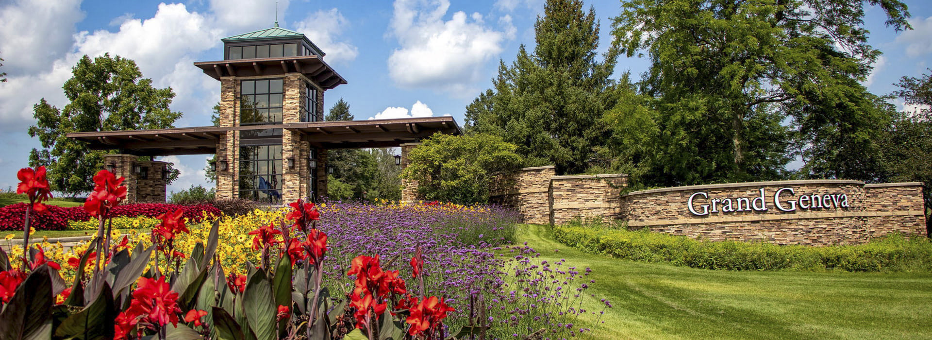 Grand Geneva entrance with flowers