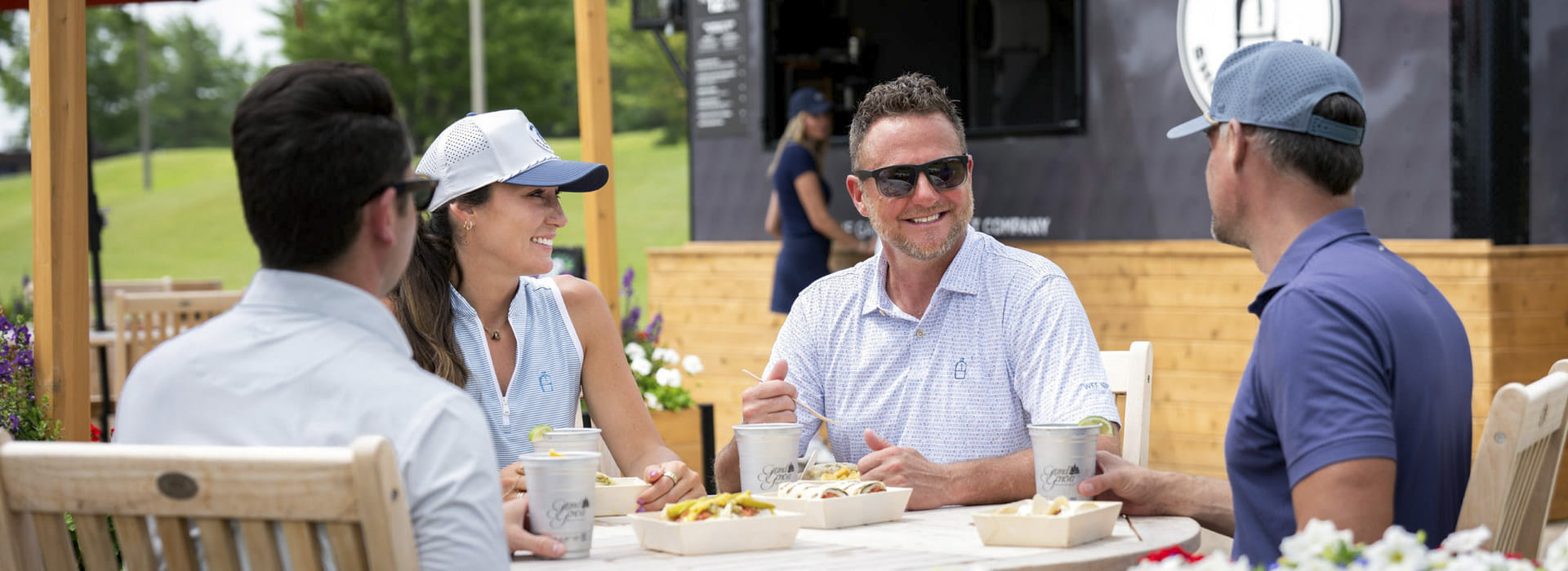A group of friends dining at The 12th Hole